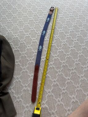 Kids Blue Shark Embroidered Elastic Belt with Brown Leather Trim